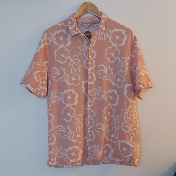 Common People Tropical Floral 100% Cotton Button Down Shirt Short Sleeve Large - Picture 1 of 5
